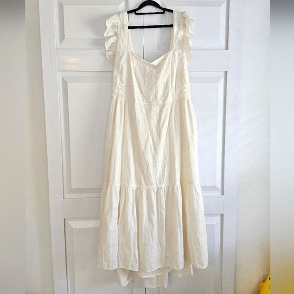 Madewell Ruffle-Strap Tiered Midi Dress in Textural Stripe - Picture 1 of 10